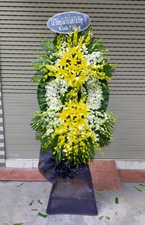 Hoa viếng lan trắng, ly vàng